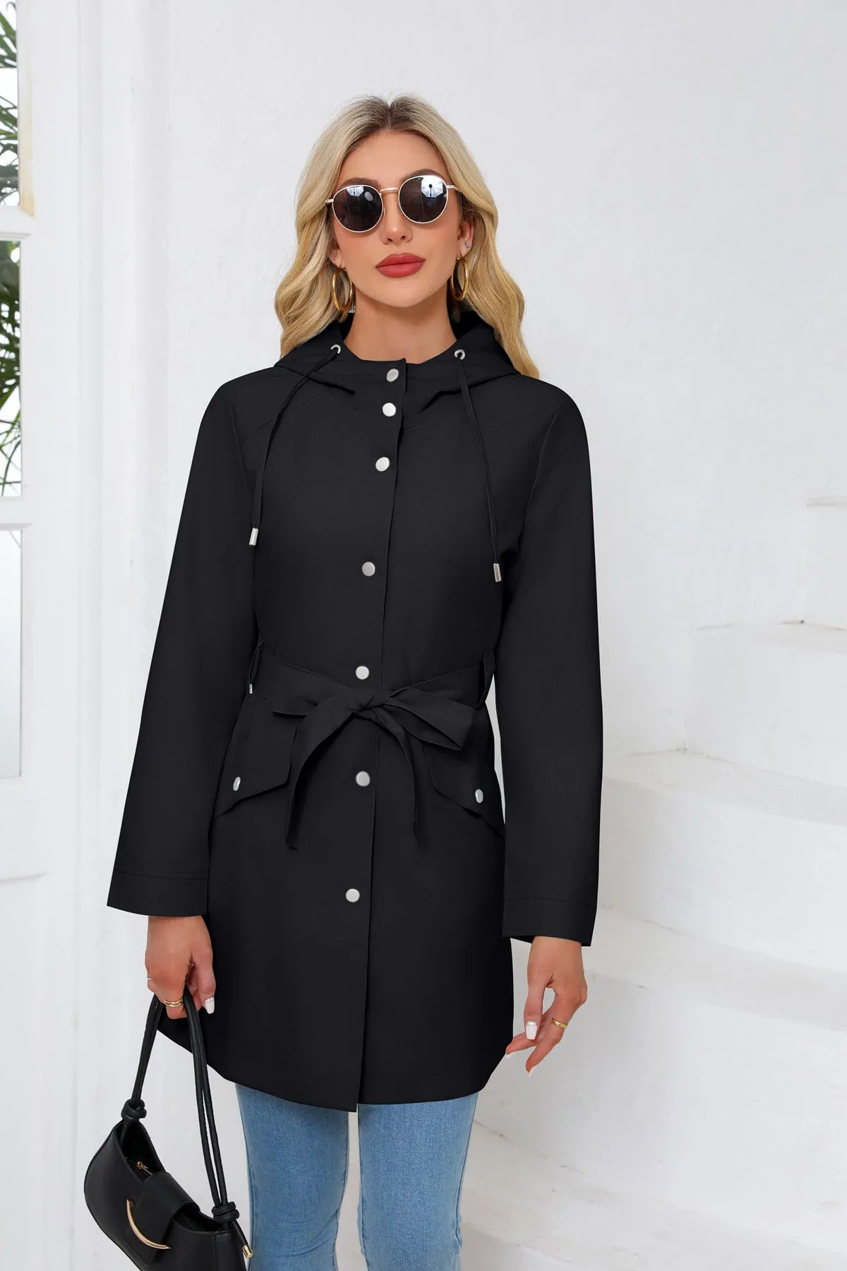Long Hooded Waterproof Thin Casual Loose Trench Coat