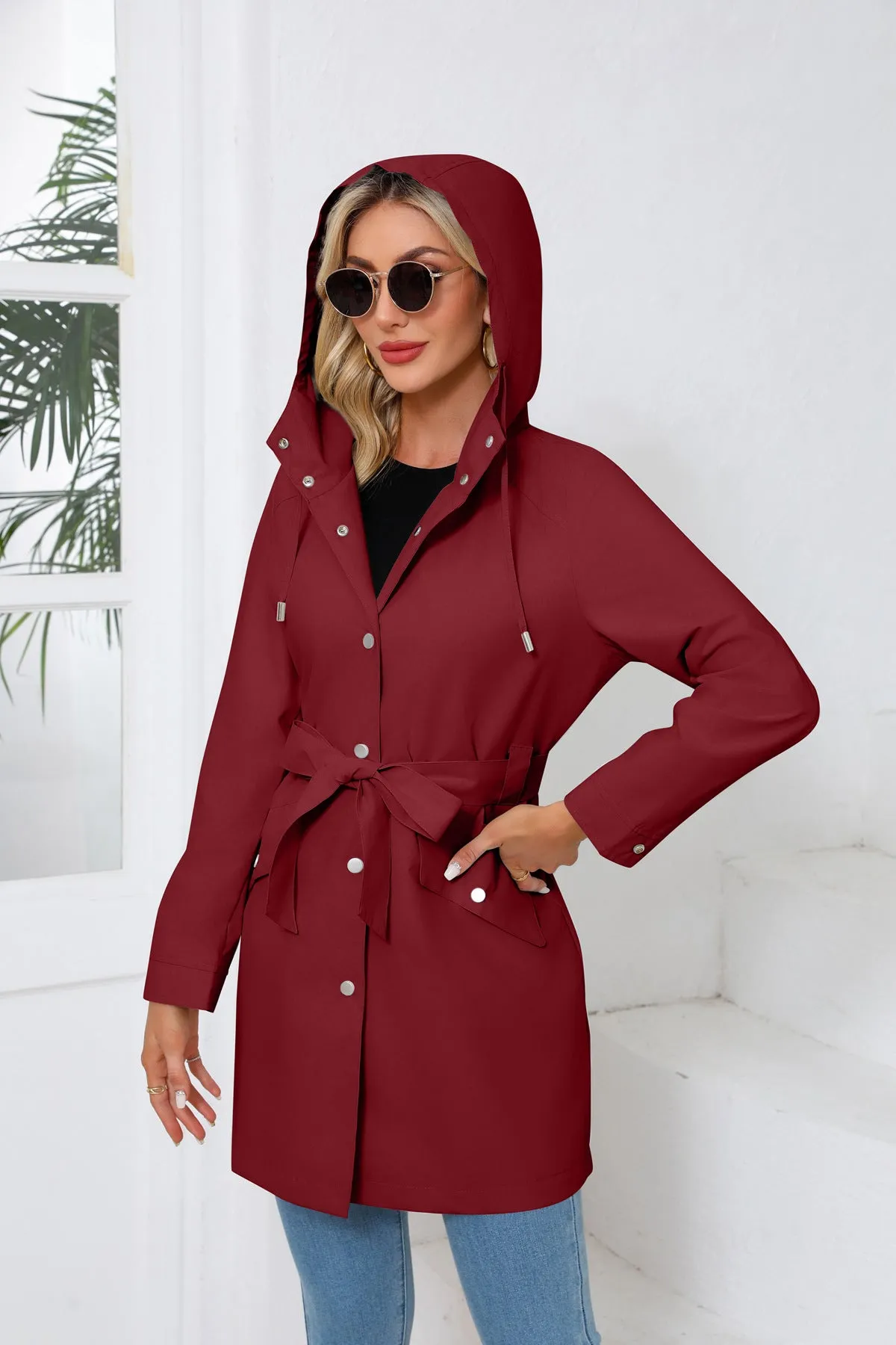 Long Hooded Waterproof Thin Casual Loose Trench Coat
