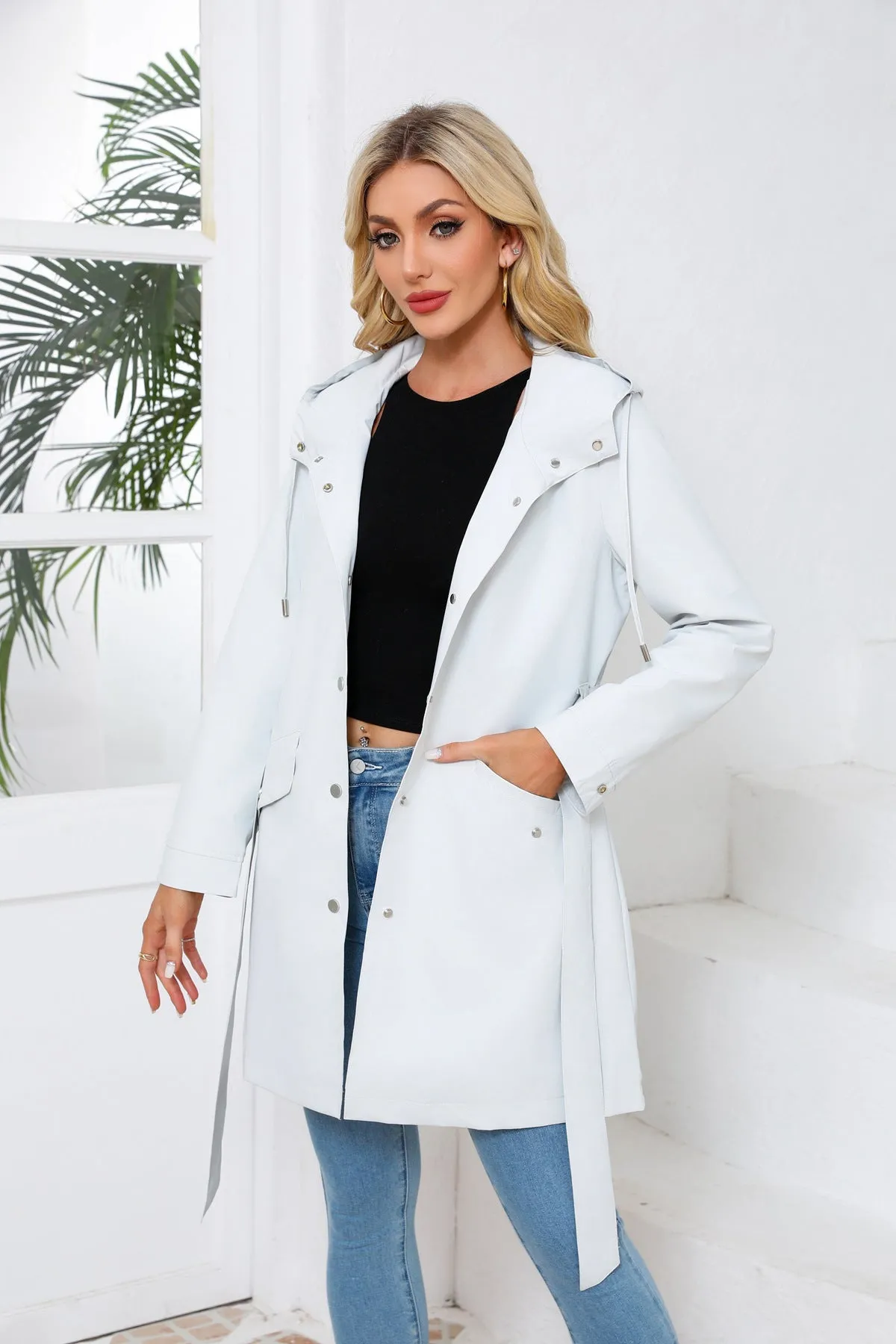 Long Hooded Waterproof Thin Casual Loose Trench Coat