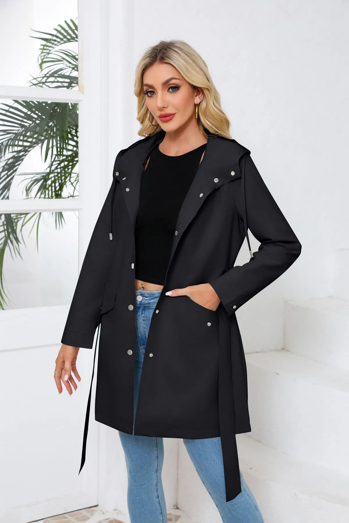 Long Hooded Waterproof Thin Casual Loose Trench Coat