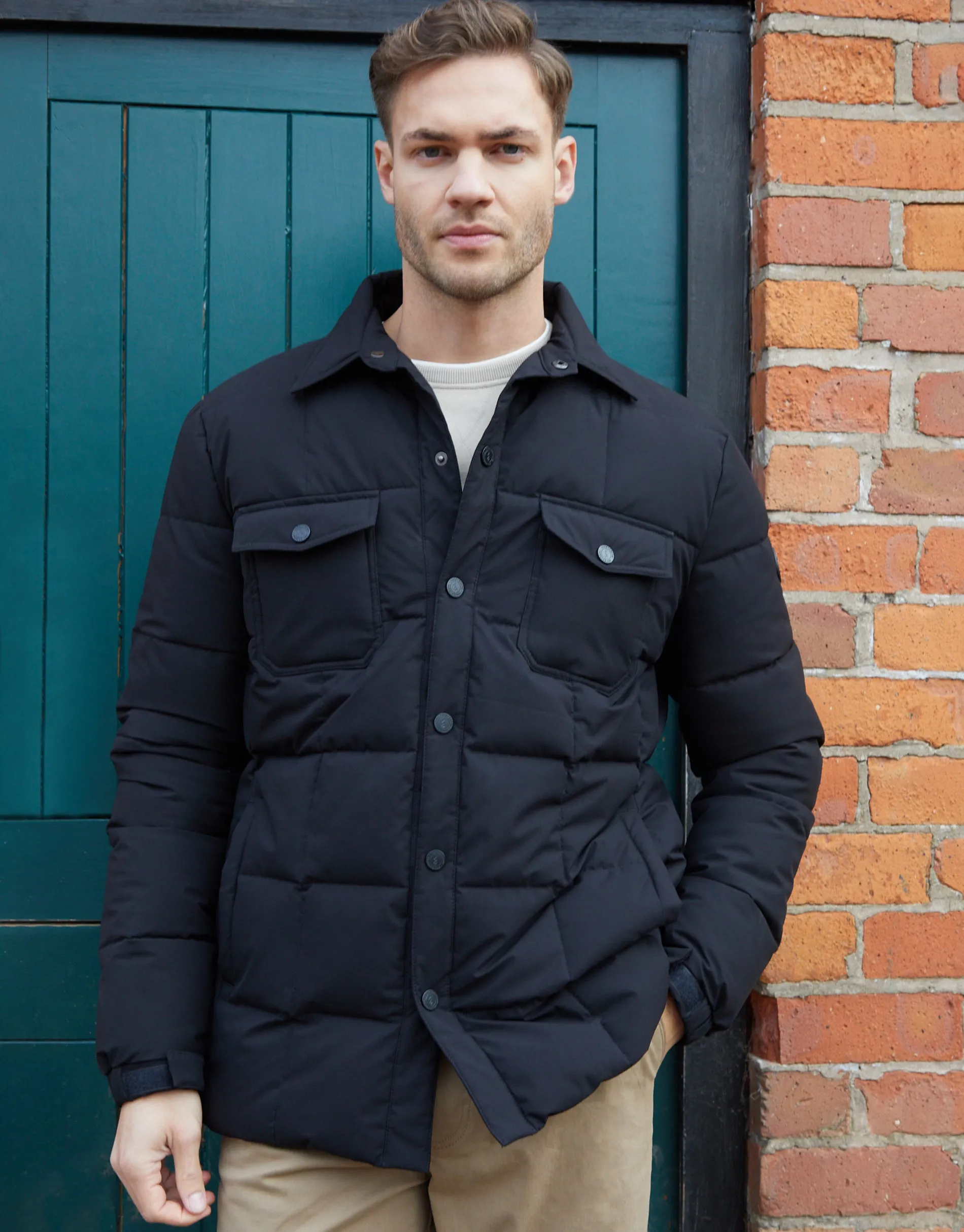 Men's Black Lightweight Collared Quilted Jacket