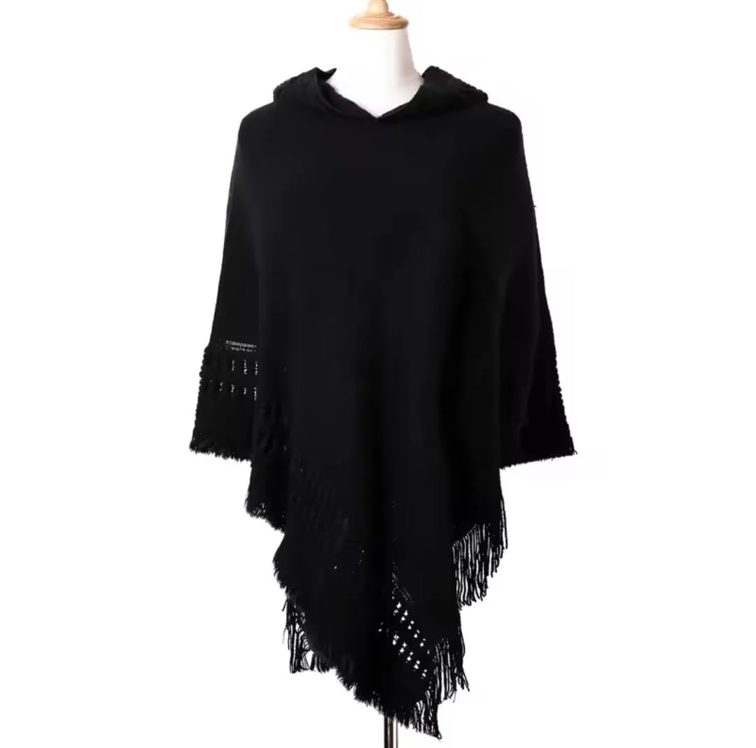 New Women Ladies Tassel Cape Coat Fringe Stripe Coat Shawl S4769312