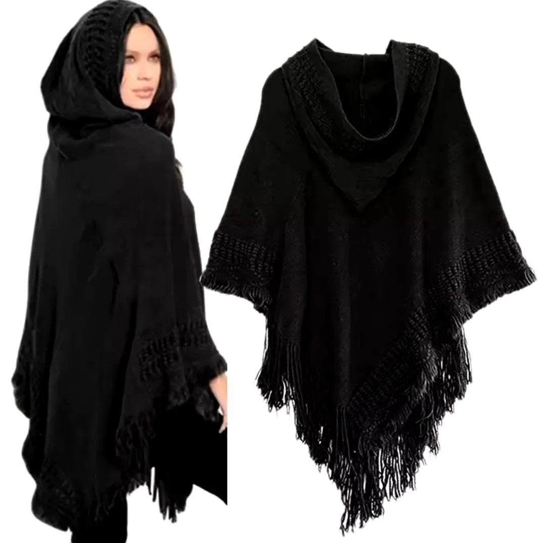 New Women Ladies Tassel Cape Coat Fringe Stripe Coat Shawl S4769312