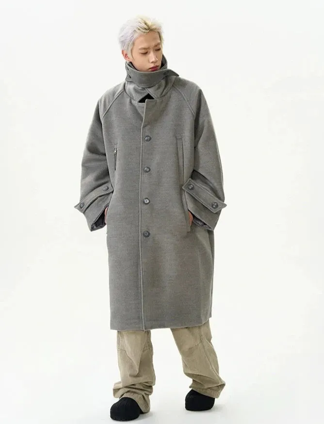 Oversized Panel-Layered Long Overcoat