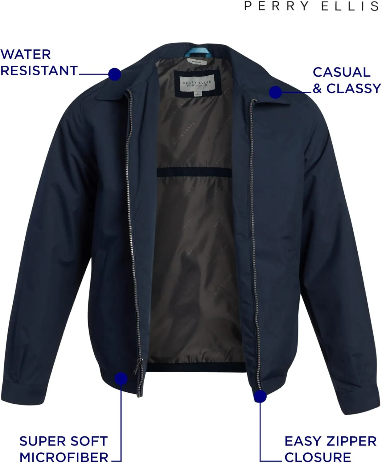 Perry Ellis Golf Jacket  Microfiber Lightweight Jacket Waterproof Full Zip Golf Windbreaker For Men (Sizes S3XL)