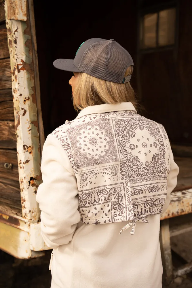 "Ladies Tech Fleece Jacket" White/Grey Bandana Pattern