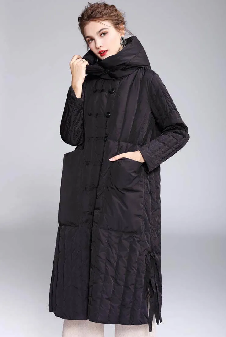 Solid Color Single-breasted Hooded Puffer Coat
