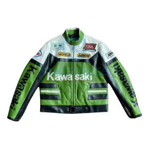 Vintage Kawasaki Real Leather Motorcycle Racing Jacket Unisex Biker Jacket