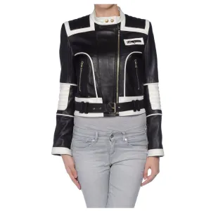 WINTER WOMEN BLACK WHITE BIKER LEATHER JACKET