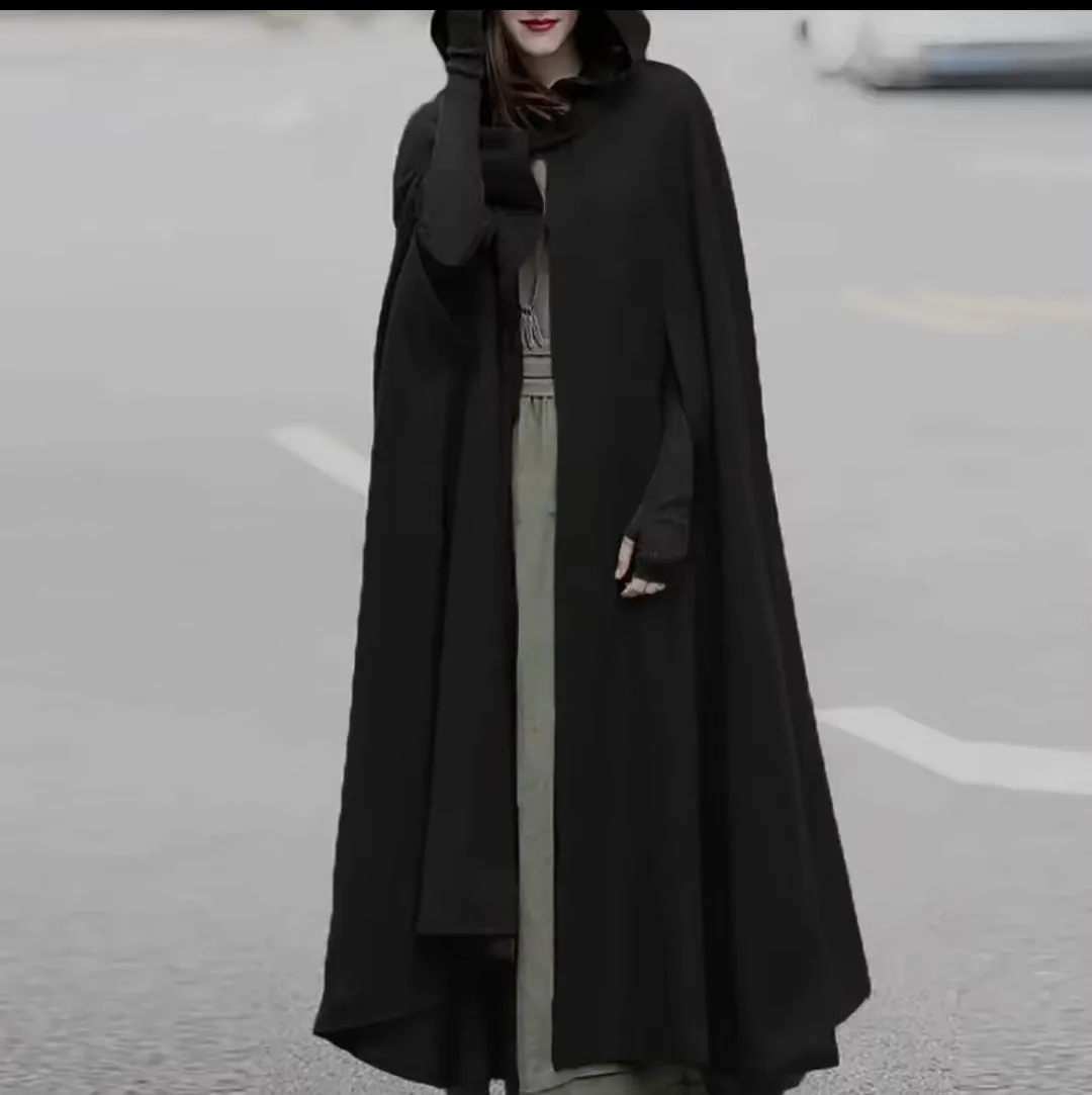 Women Long Cape Cloak Hooded Cape Elegant Poncho Coat S3898671 XL