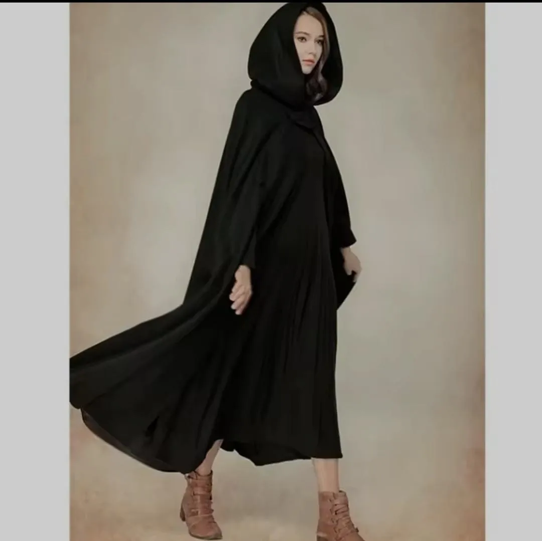 Women Long Cape Cloak Hooded Cape Elegant Poncho Coat S3898671 XL
