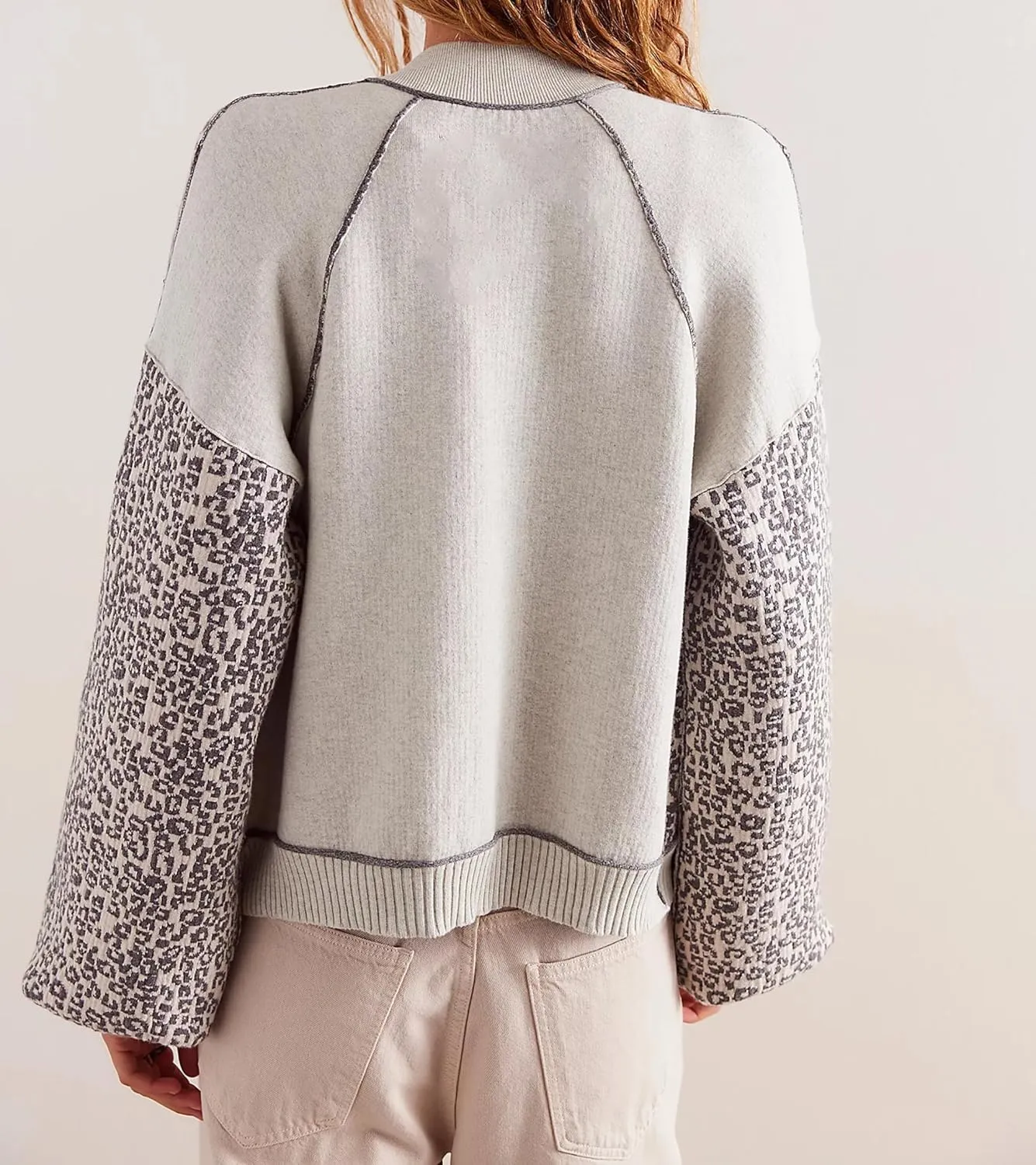 Women Slouchy Leopard Print Cardigan Sweaters Crew Neck Long Sleeve Button Down Knit Sweater Top Cheetah Graphic Coat