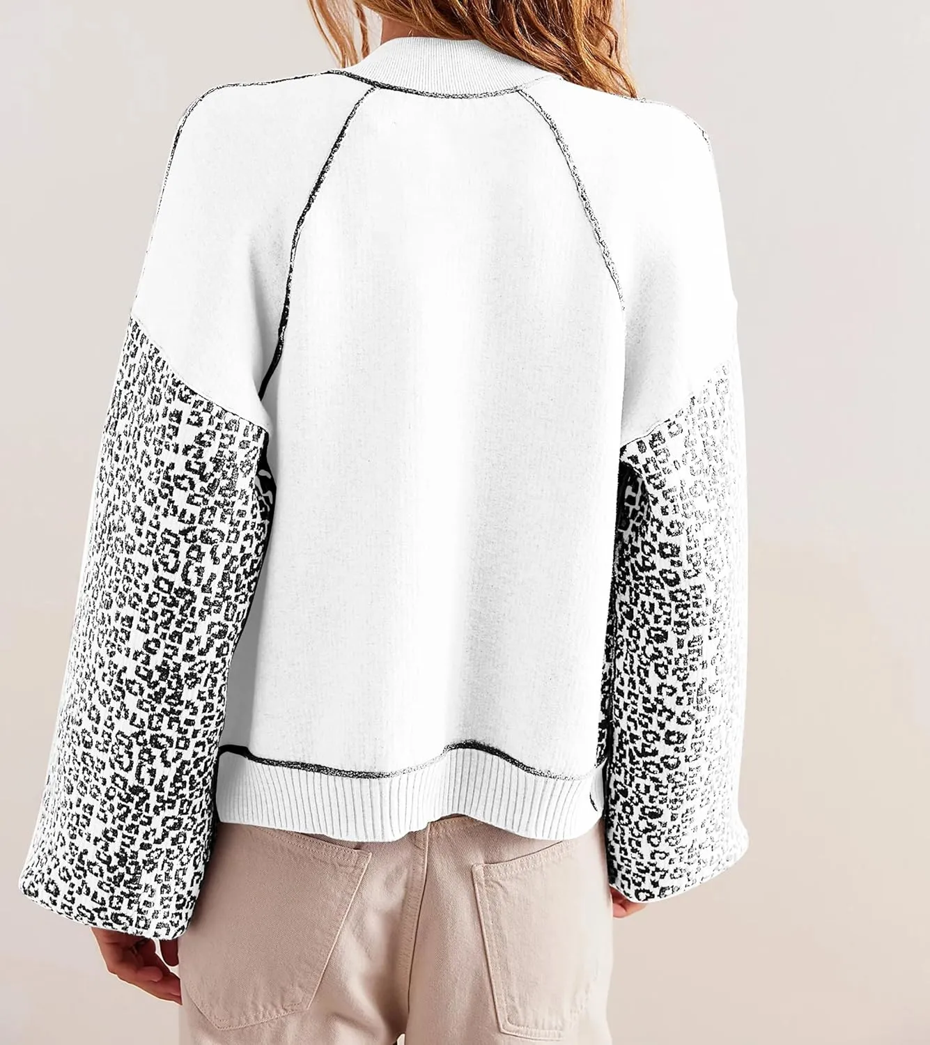 Women Slouchy Leopard Print Cardigan Sweaters Crew Neck Long Sleeve Button Down Knit Sweater Top Cheetah Graphic Coat
