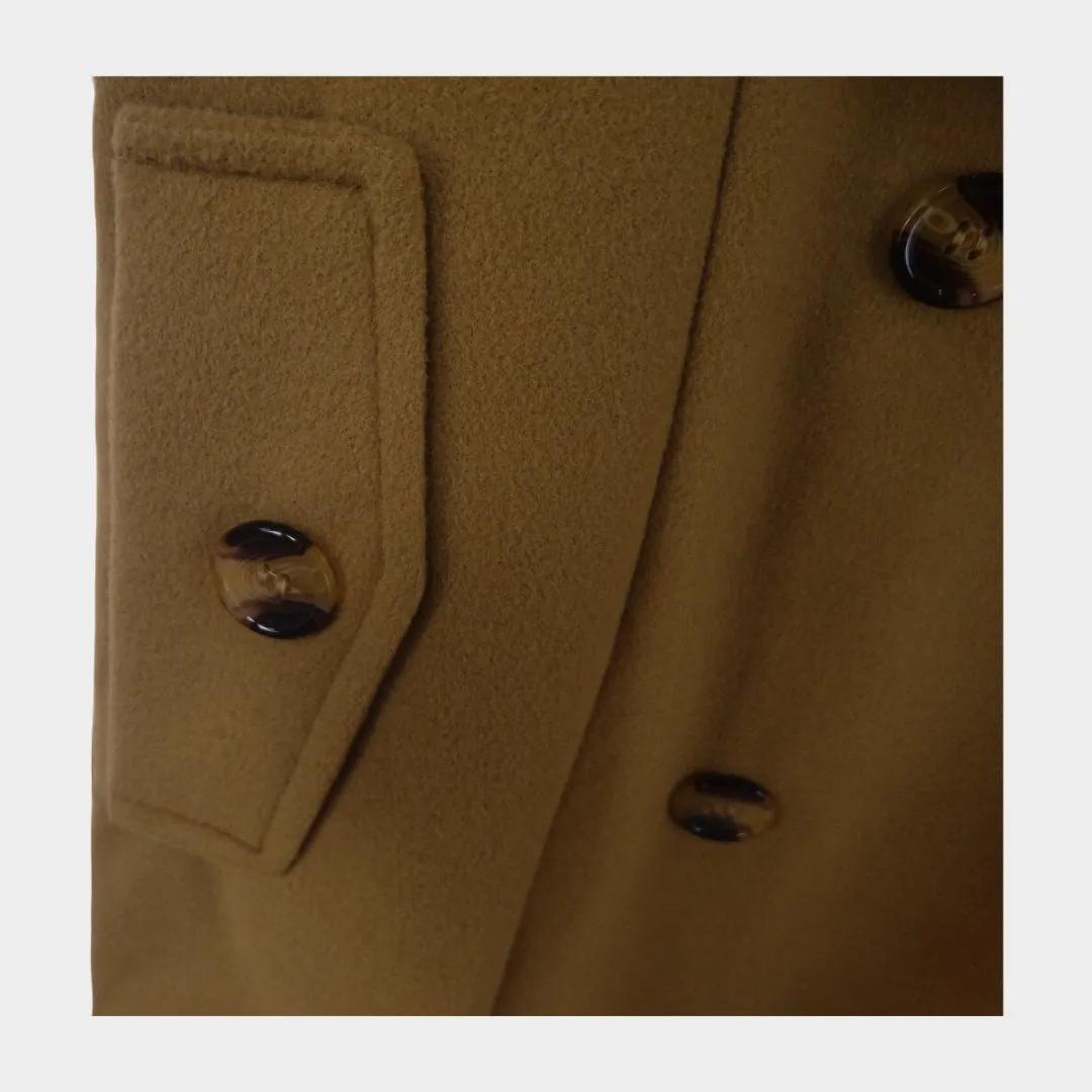 Women's Hooded Double-Breasted Overcoat  Mid-Length, Woolen Lapel Collar, Winter Coat, Black, Army Green, Camel